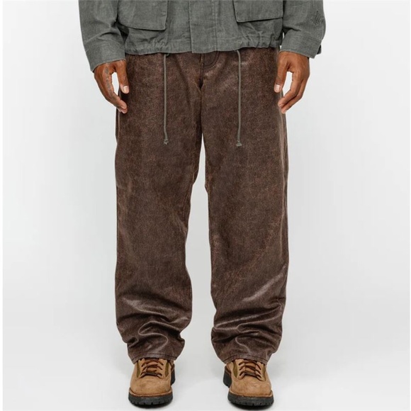 NWT - STUSSY Big Ol Coated Cotton Jeans Size 32 Men's Dark Brown - Picture 2 of 4